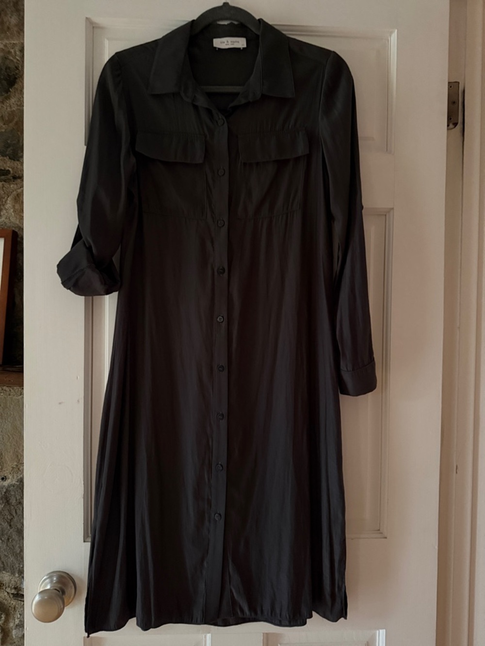 Lola & Sophie Dark Grey Long-Sleeve Button Shirt Dress (midi)